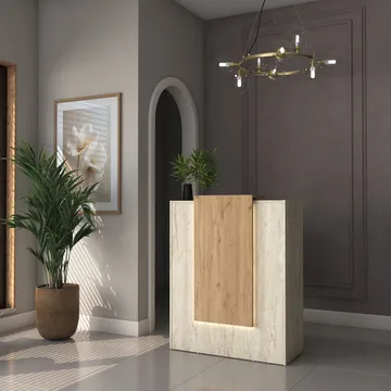 Resepsjonsbord Wallxpert Cleo Shelf (90 x 110 x 40 cm) travertin valnøtt - Travertin og valnøtt - Møbler - Bord - Avlastningsbord - Gangbord