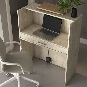 Resepsjonsbord Wallxpert Cleo Shelf (90 x 110 x 40 cm) travertin valnøtt - Travertin og valnøtt - Møbler - Bord - Avlastningsbord - Gangbord