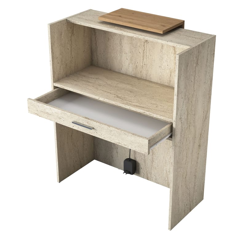 Resepsjonsbord Wallxpert Cleo Shelf (90 x 110 x 40 cm) travertin valnøtt - Travertin og valnøtt - Møbler - Bord - Avlastningsbord - Gangbord