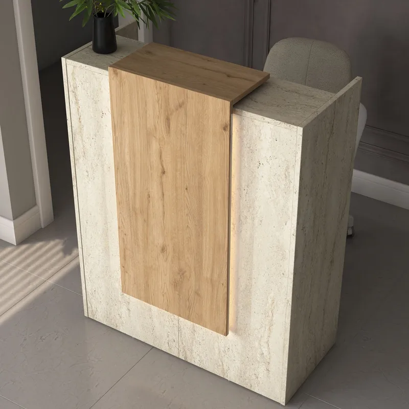 Resepsjonsbord Wallxpert Cleo Shelf (90 x 110 x 40 cm) travertin valnøtt - Travertin og valnøtt - Møbler - Bord - Avlastningsbord - Gangbord