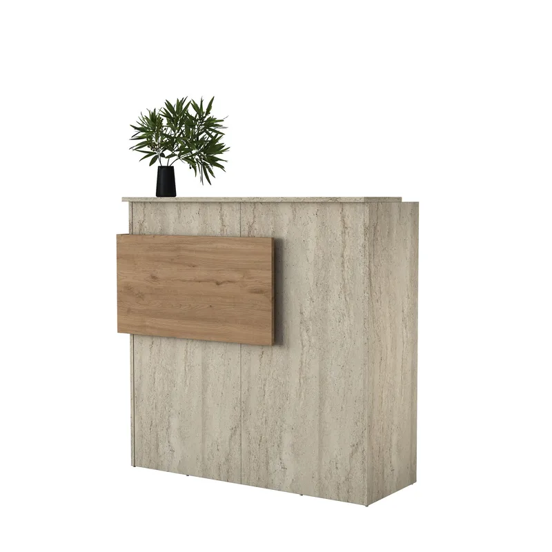 Resepsjonsbord Wallxpert Dara (110 x 110 x 40 cm) travertin valnøtt, Travertin og valnøtt