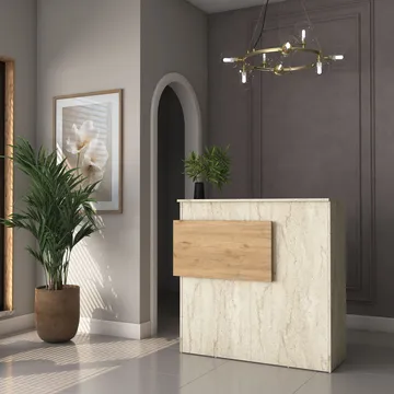 Resepsjonsbord Wallxpert Dara (110 x 110 x 40 cm) travertin valnøtt - Travertin og valnøtt - Møbler - Bord - Avlastningsbord - Gangbord