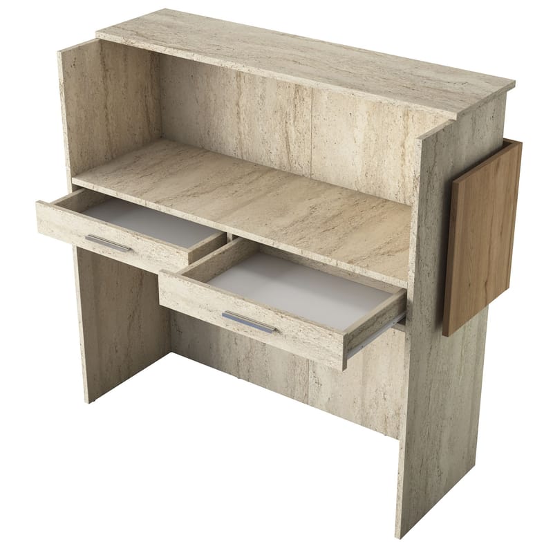 Resepsjonsbord Wallxpert Dara (110 x 110 x 40 cm) travertin valnøtt - Travertin og valnøtt - Møbler - Bord - Avlastningsbord - Gangbord