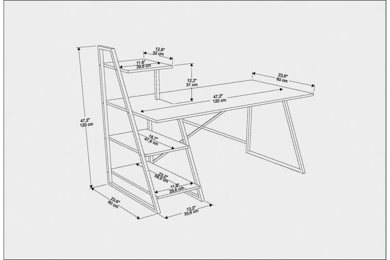 Andifli Skrivebord 60x120x120 cm med oppbevaring - Hvit - Møbler - Bord - Kontorbord - Skrivebord