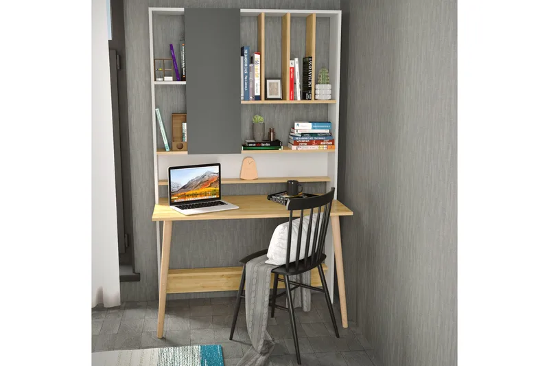 Andifli Skrivebord 60x196,6x120 cm med oppbevaring, Hvit