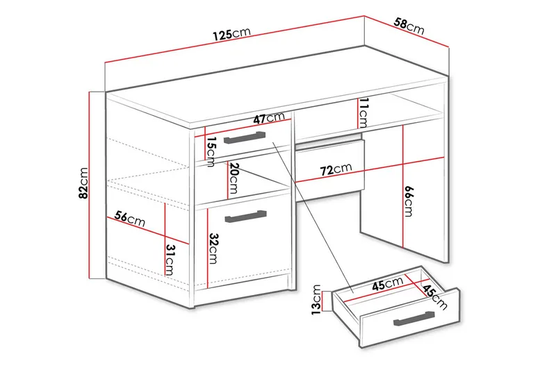 Escaldes Skrivebord 125 cm - Lilla - Møbler - Bord - Kontorbord - Skrivebord