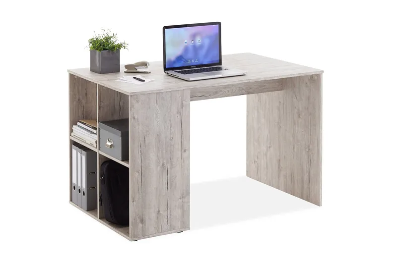 Gent Skrivebord 117 cm med Oppbevaringshyller, Grå/Natur