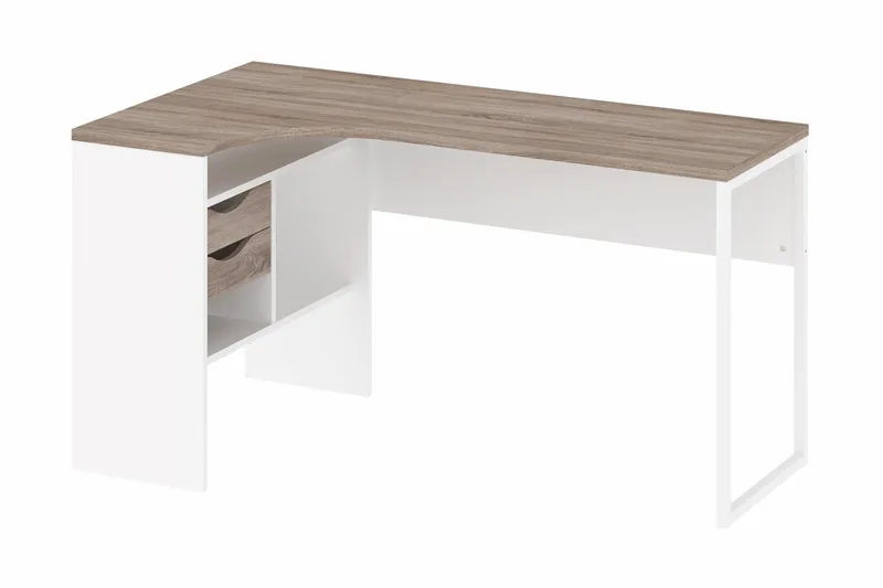 Function Plus Hjørneskrivebord 145cm m Oppbevaring Skuffer+H, Tryffel/Hvit