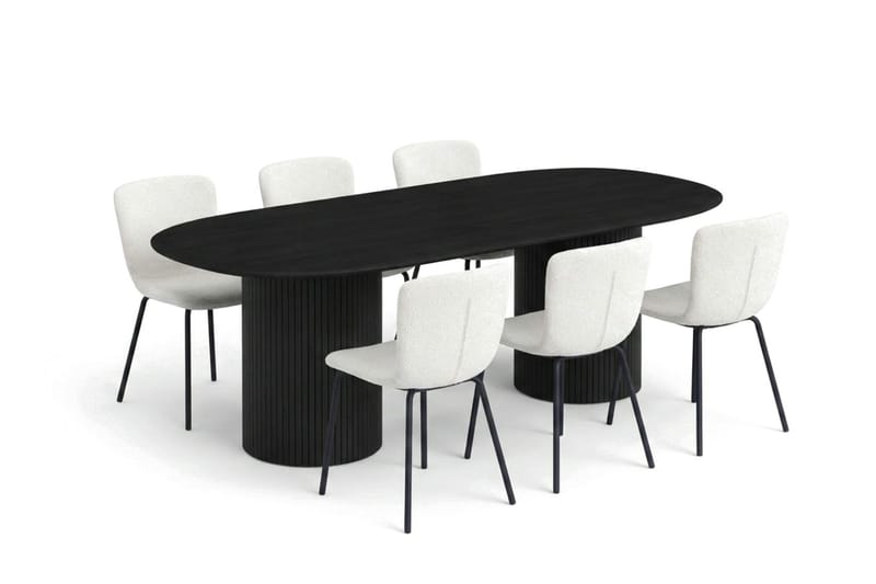 Kopparbo oval matgruppe 180 cm svart med 6 Katy spisestoler, Svart