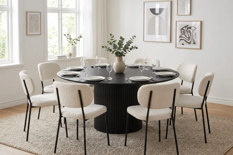 Kopparbo rund spisegruppe 180 cm svart med 8 Gemmiano-spisestoler - Svart - Møbler - Bord - Spisegrupper
