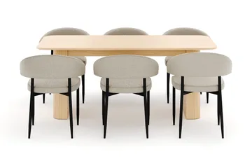 Kopparbo Spisebord 180-240 cm Uttrekkbart med 6 Sawako Stoler - Hvit - Møbler - Bord - Spisegrupper