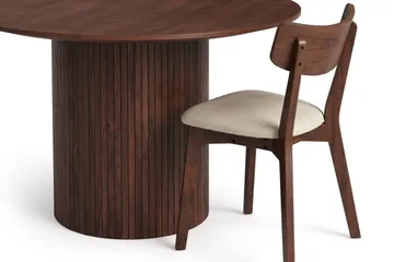 Kopparbo spisegruppe, 110 cm, rund i valnøtt, med 4 Amelia-spisestoler med pute - Valnøtt/beige - Møbler - Bord - Spisegrupper