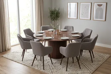 Kopparbo spisegruppe, rund 180 cm, valnøtt med 8 Filippa spisestoler - Valnøtt - Møbler - Bord - Spisegrupper