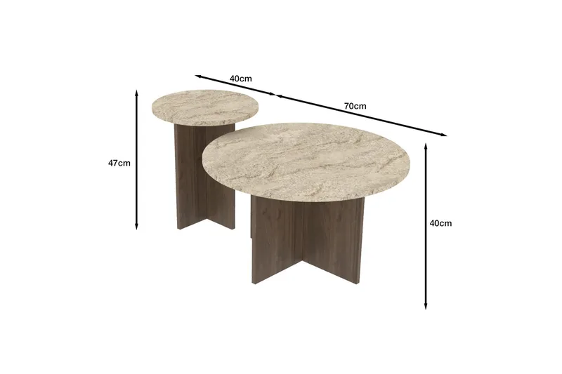 Lorricus sofabord 70 cm rundt - Travertin og Valnøtt - Møbler - Bord - Sofabord