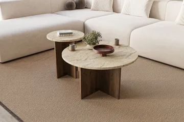 Lorricus sofabord 70 cm rundt - Travertin og Valnøtt - Møbler - Bord - Sofabord