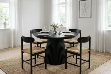 Peyra rundt uttrekkbart spisebord 120–220 cm finér - Svart - Møbler - Bord - Spisebord & kjøkkenbord