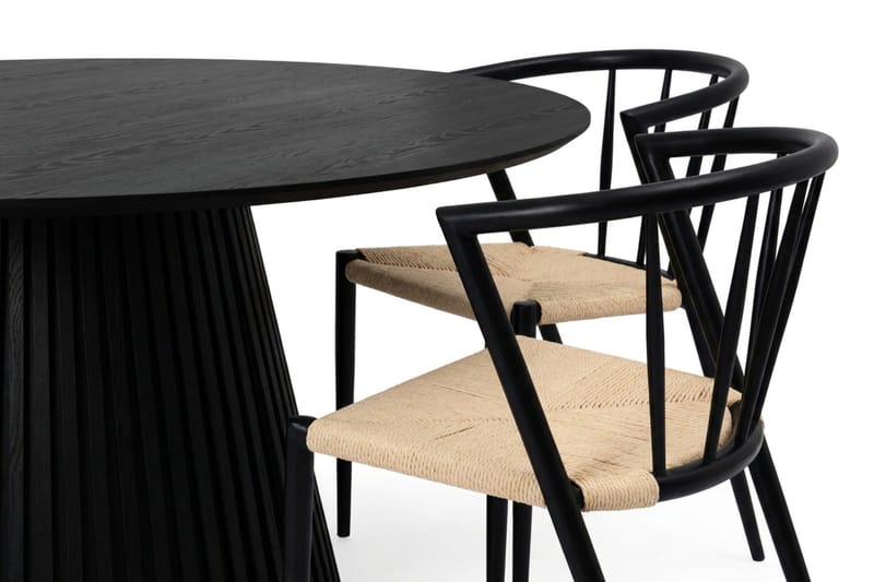 Peyra Spisegruppe rund 180 cm Svart med 8 Winston Spisestoler - Svart - Møbler - Bord - Spisegrupper