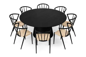 Peyra Spisegruppe rund 180 cm Svart med 8 Winston Spisestoler - Svart - Møbler - Bord - Spisegrupper