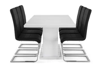 Ratliff Spisegruppe 180 cm + 6 Stoler Utvidbart med Tilleggsplate - Hvit / Svart PU / Krom - Møbler - Bord - Spisegrupper