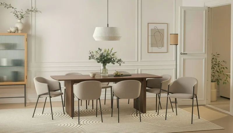 Richeto spisebord 240 cm med 8 Filip spisestoler - Røkt eik / taupe bouclé - Møbler - Bord - Spisegrupper