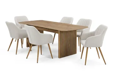 Richeto spisegruppe eik 210 cm med 6 Filippa spisestoler - Eik/hvit - Møbler - Bord - Spisegrupper