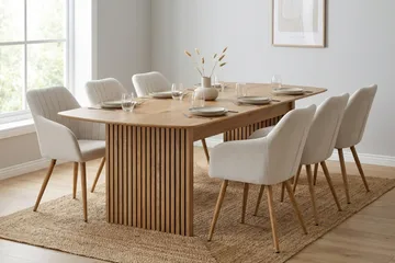 Richeto Spisegruppe Eik 240 cm med 6 Filippa spisestoler - Eik/Hvit - Møbler - Bord - Spisegrupper