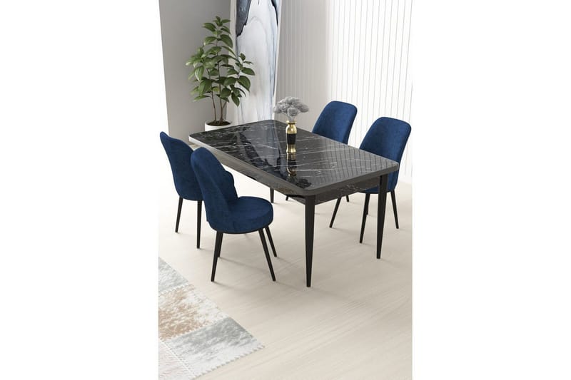 Sivaji Spisegruppe 4-seter - Svart/Marineblå - Møbler - Bord - Spisegrupper