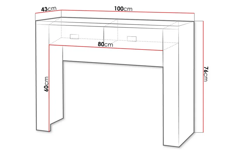 Cezar Sminkbord 100x43x76 cm Ek - Møbler - Bord - Sminkebord & toalettbord