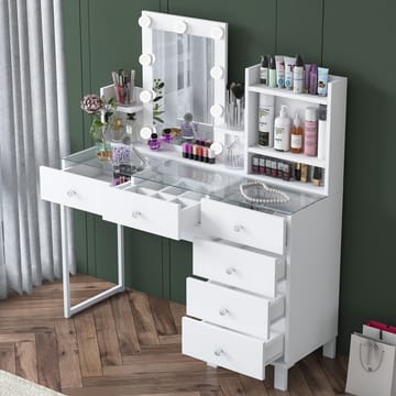 Sminkebord Wallxpert Hyla BJ141 (120 x 136,8 x 40 cm) Hvit - Hvit - Møbler - Bord - Sminkebord & toalettbord