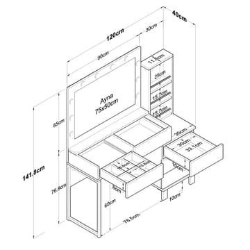 Sminkebord Wallxpert Isla-hylle BJ151 (120 x 141,8 x 40 cm) hvit - Hvit - Møbler - Bord - Sminkebord & toalettbord