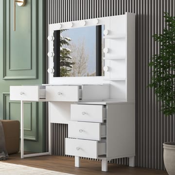 Sminkebord Wallxpert Isla-hylle BJ194 (120 x 141,8 x 40 cm) Hvit - Hvit - Møbler - Bord - Sminkebord & toalettbord