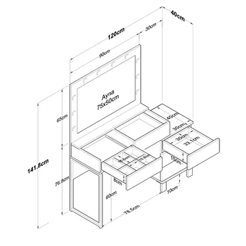 Sminkebord Wallxpert Isla Shelf BJ150 (120 x 141,8 x 40 cm) hvit - Hvit - Møbler - Bord - Sminkebord & toalettbord