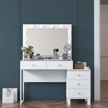 Sminkebord Wallxpert Isla Shelf BJ150 (120 x 141,8 x 40 cm) hvit - Hvit - Møbler - Bord - Sminkebord & toalettbord