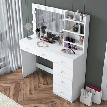 Sminkebord Wallxpert Juna BJ127 (110 x 141,8 x 40 cm) hvit - Hvit - Møbler - Bord - Sminkebord & toalettbord