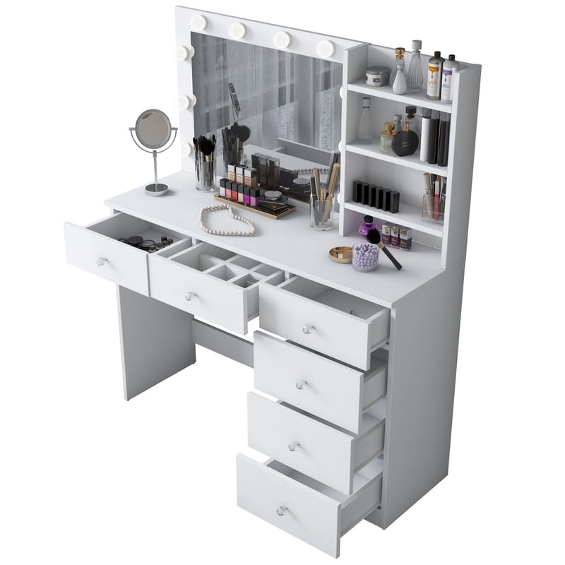 Sminkebord Wallxpert Juna BJ127 (110 x 141,8 x 40 cm) hvit - Hvit - Møbler - Bord - Sminkebord & toalettbord
