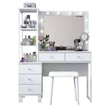 Sminkebord Wallxpert Kira-hylle BJ155 (120 x 79,8 x 44,5 cm) Hvit - Hvit - Møbler - Bord - Sminkebord & toalettbord