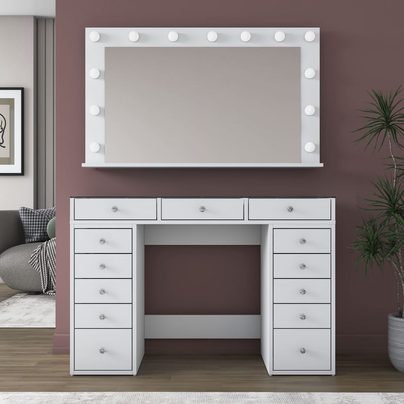 Sminkebord Wallxpert Kira hylle BJ195 (120 x 79,8 x 44,5 cm) Hvit - Hvit - Møbler - Bord - Sminkebord & toalettbord