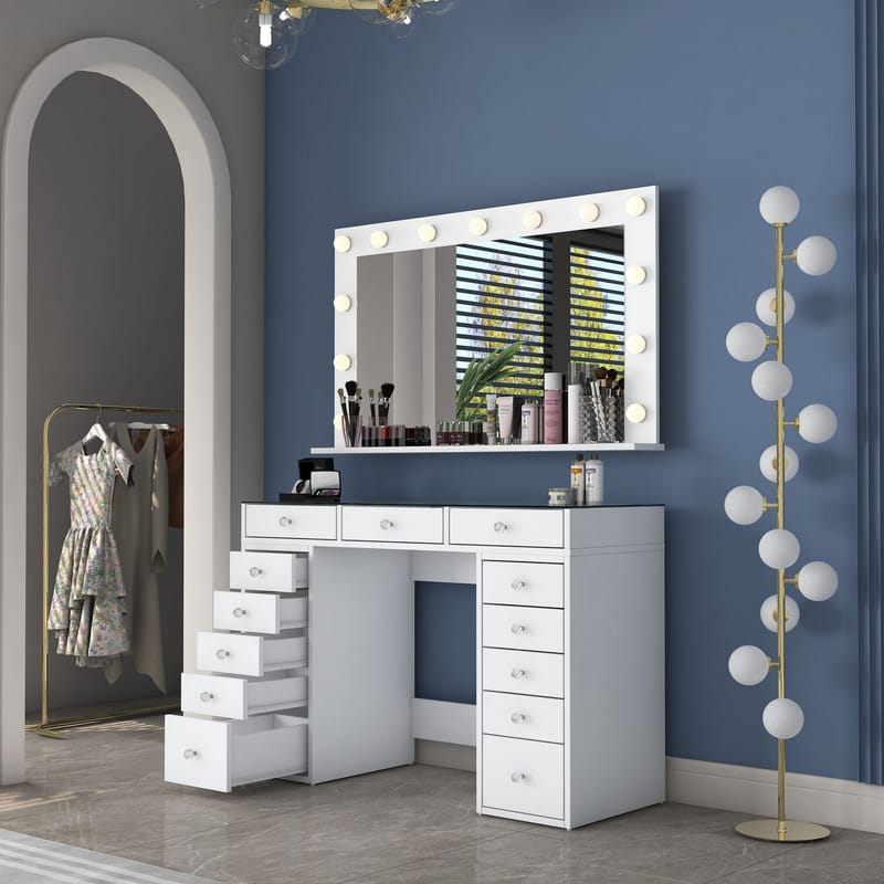 Sminkebord Wallxpert Kira Shelf BJ197 (120 x 79,8 x 44,5 cm) hvit - Hvit - Møbler - Bord - Sminkebord & toalettbord