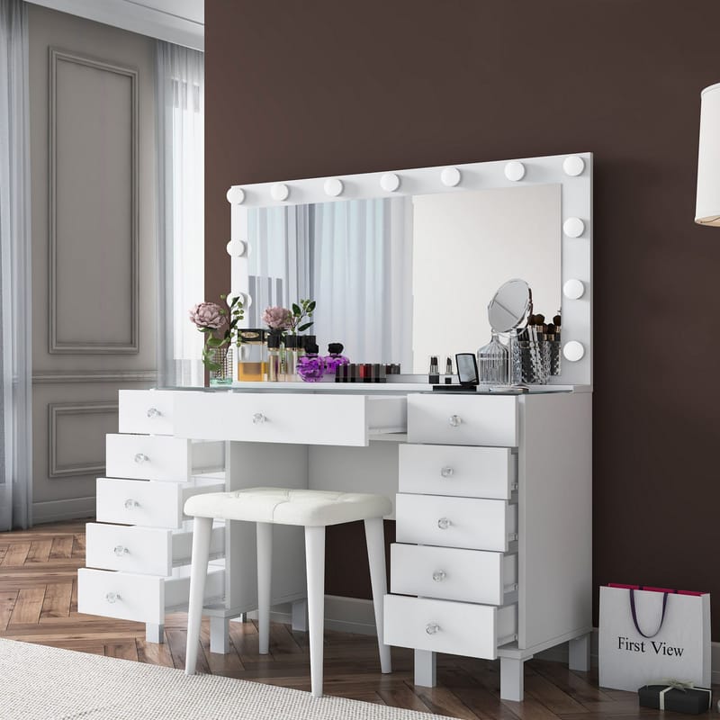 Sminkebord Wallxpert Mira Shelf BJ163 (120 x 133,6 x 40 cm) Hvit - Hvit - Møbler - Bord - Sminkebord & toalettbord