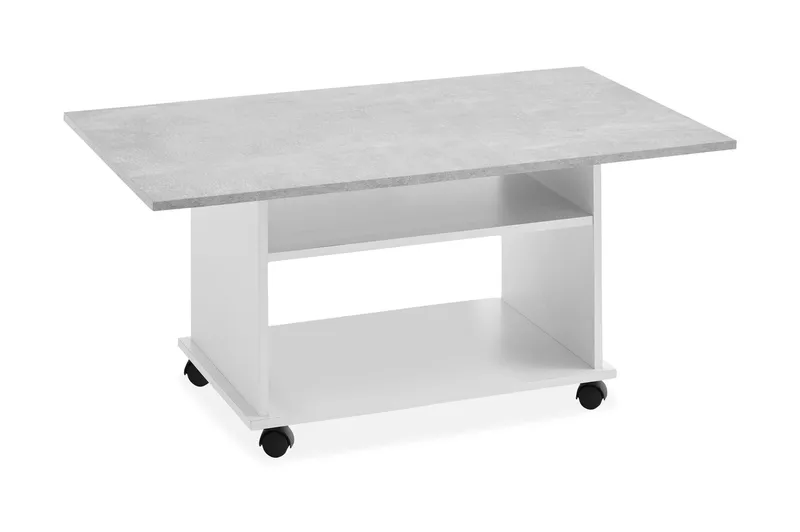 Azur Sofabord 100 cm med Oppbevaring Hylle på Hjul, Hvit/Betonggrå