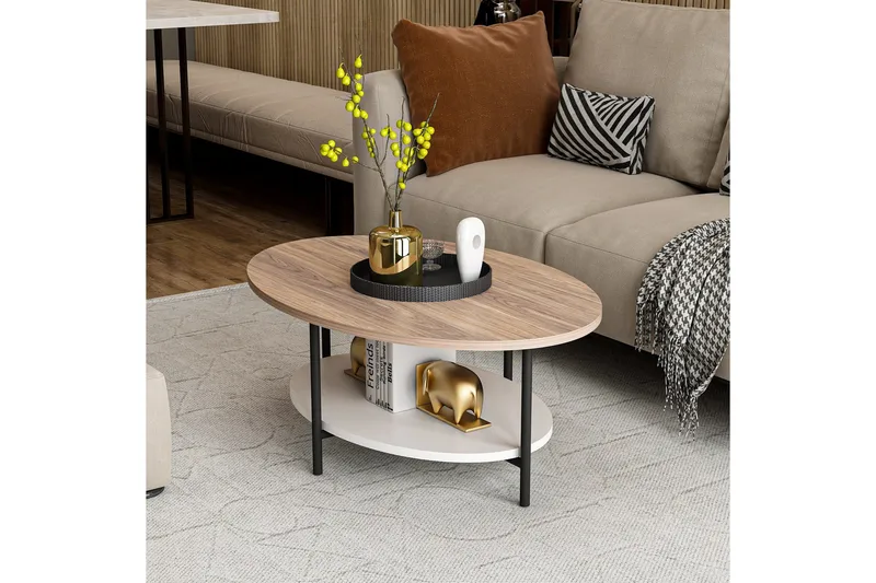 Burata Sofabord 90 cm, Eik/Hvit