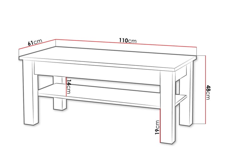 Cezara Soffbord 110 cm med Förvaring Hylla Ek - Møbler - Bord - Sofabord