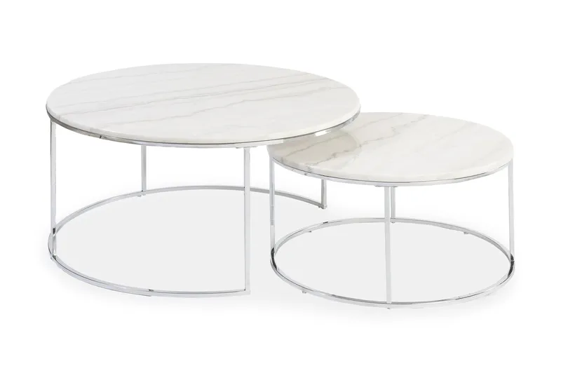 Dubarry Sett med Runde Bord 60|80 cm, Krom / Lys Marmor