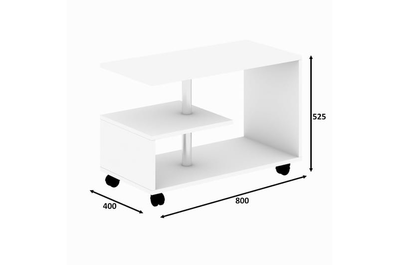 Elegancia Sofabord 80 cm med Oppbevaringshylle på Hjul - Hvit - Møbler - Bord - Sofabord