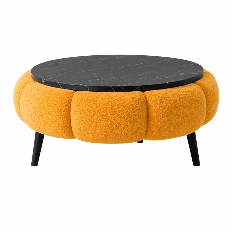 Sofabord Homitis Papatya 60 (Ø60 x H44 cm) Oransje svart marmor