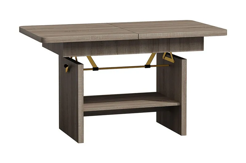 Kanej Sofabord 116 cm Hev- og Senkbart med Oppbevaring Hylle, Beige/Grå