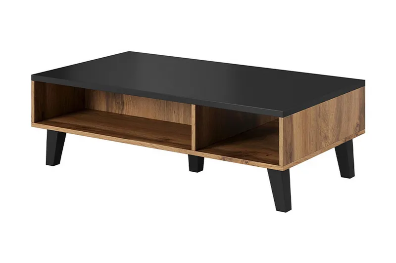 Kardos Sofabord 110 cm med Oppbevaringshyller, Natur/Svart