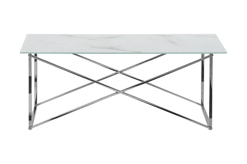Nod Sofabord 100 cm Marmormønster, Hvit/Sølv