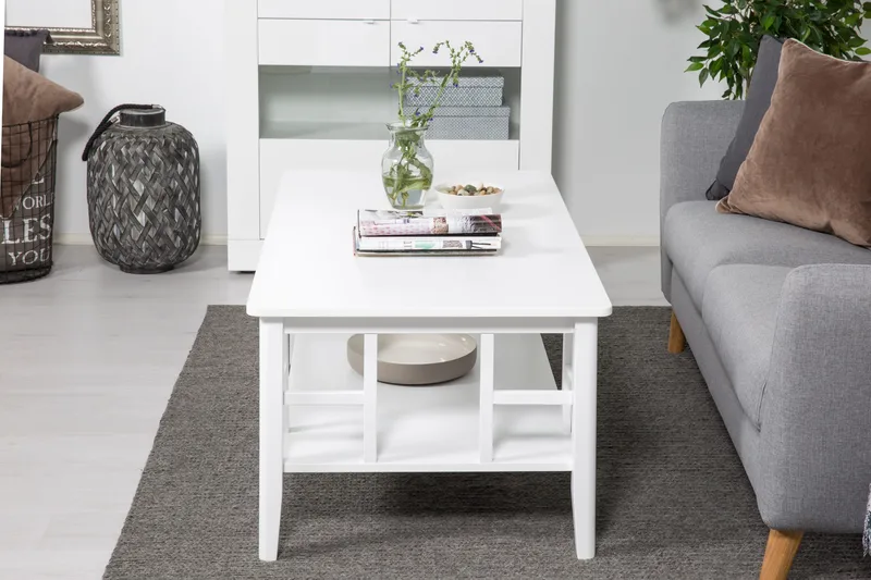 Piteå Sofabord 130 cm med Oppbevaringshylle - Hvit - Møbler - Bord - Sofabord