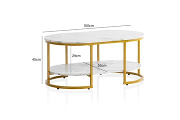 Sofabord Wohnling marmorutseende oval 100 cm med oppbevaringshylle, Bauhaus-stil Marmor Hvit - Marmor Hvit - Møbler - Bord - Sofabord